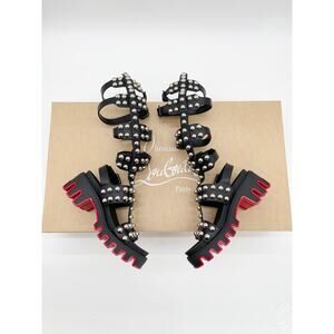 Christian Louboutin Gladiadune Black Studded Gladiator Lug Sole Sandals EU 36